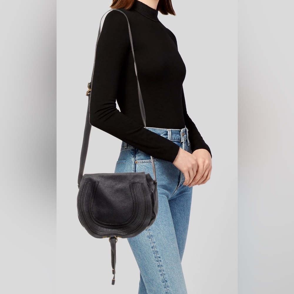 Chloe Large Marcie Black Leather Crossbody Bag - Picture 5 of 5